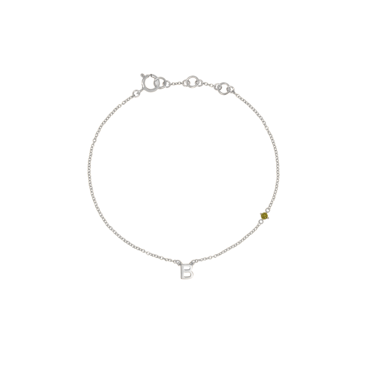 Initial Bracelet with Birthstone - Silver