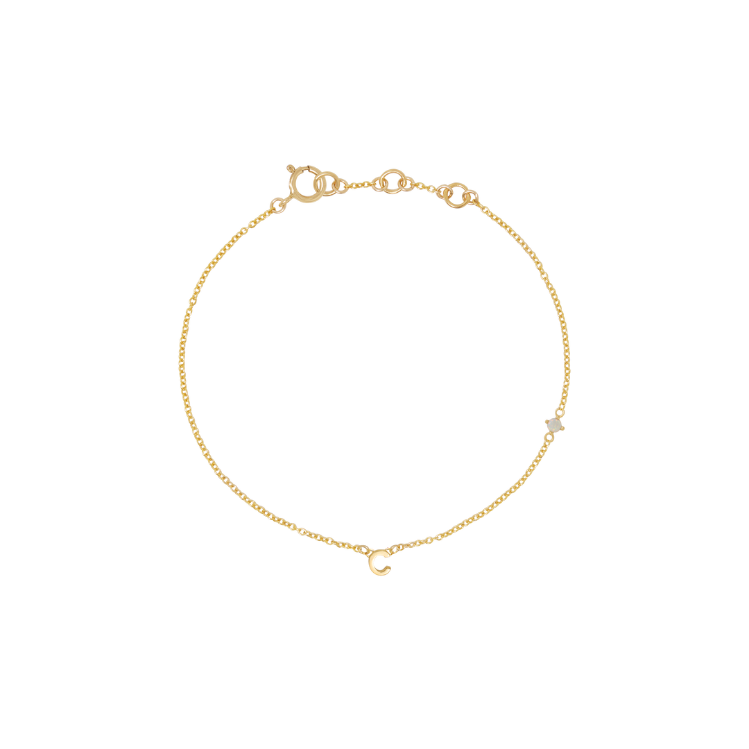 Initial Bracelet with Birthstone - Gold