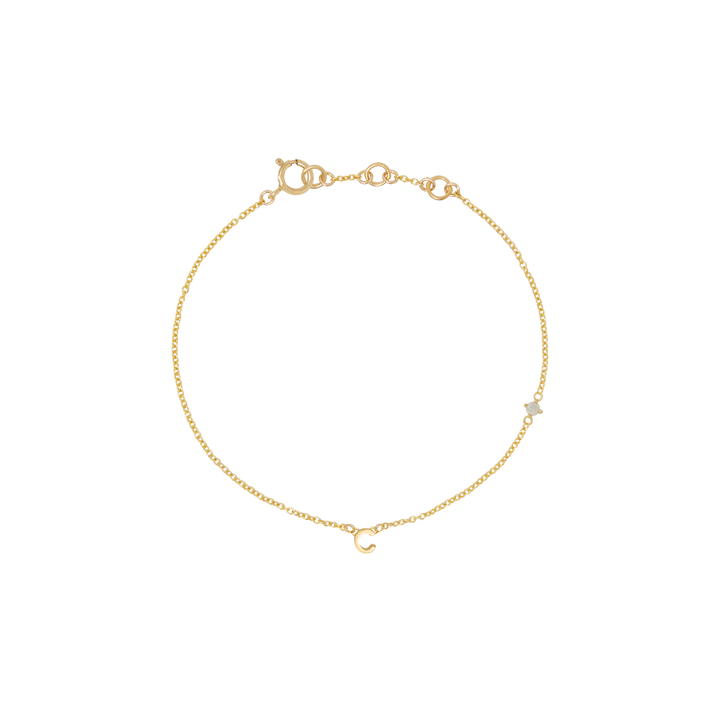 Initial Bracelet with Birthstone - Gold