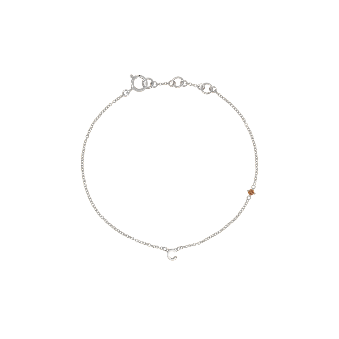 Initial Bracelet with Birthstone - Silver
