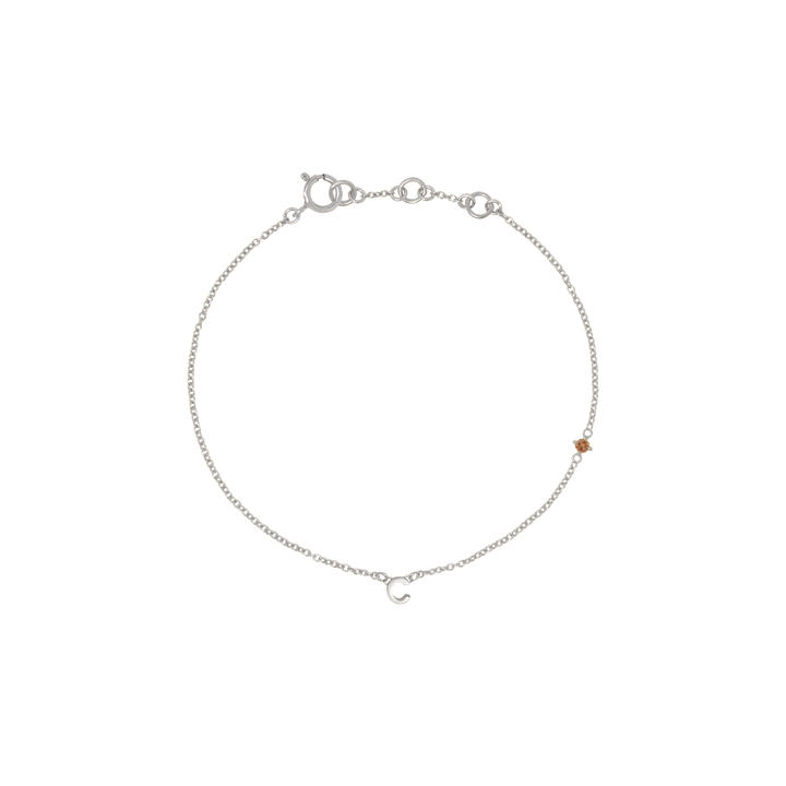 Initial Bracelet with Birthstone - Silver