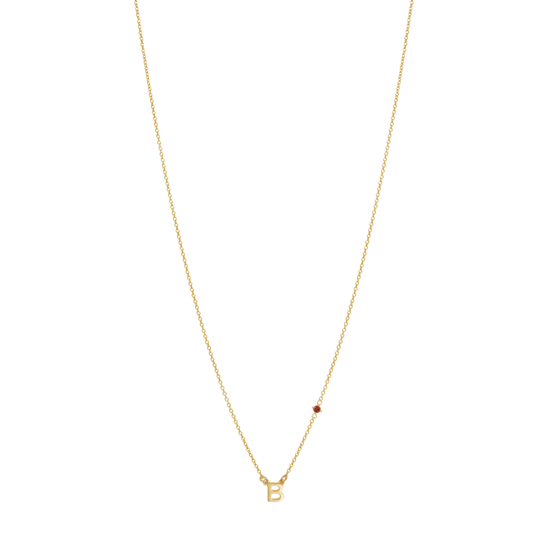Initial Necklace with Birthstone - Gold