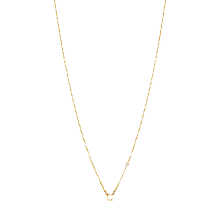 Initial Necklace with Birthstone - Gold