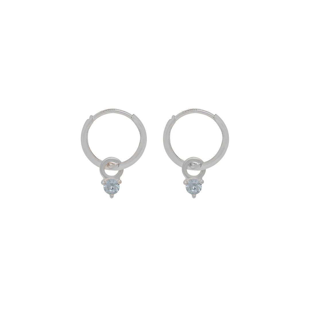 Birthstone Mini Hoop Earrings - Silver