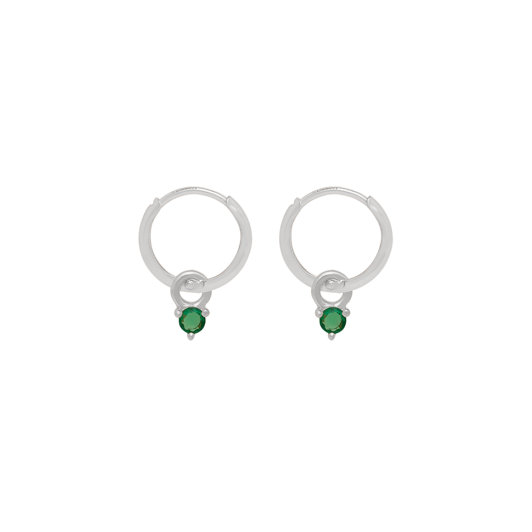 Birthstone Mini Hoop Earrings - Silver