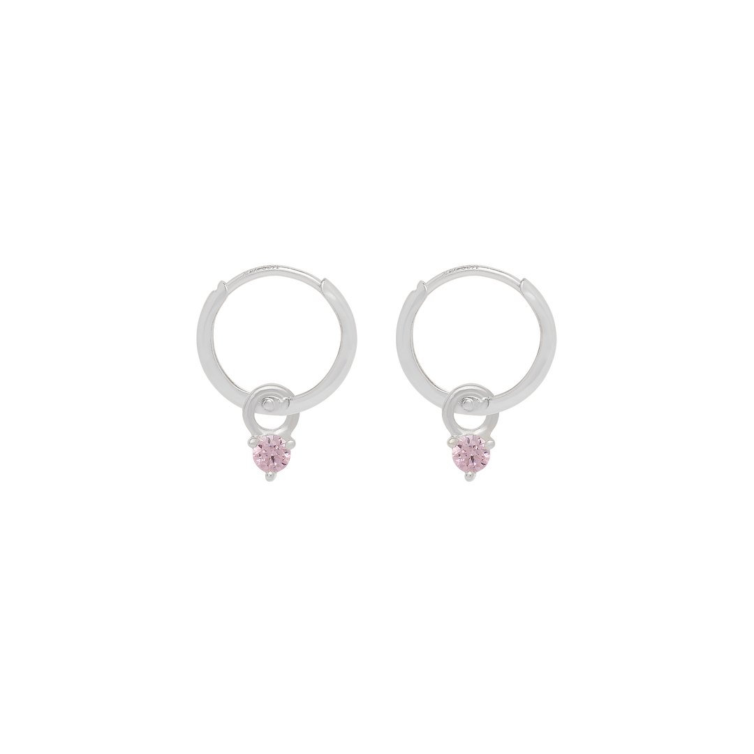 Birthstone Mini Hoop Earrings - Silver