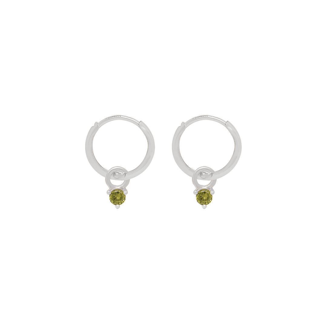 Birthstone Mini Hoop Earrings - Silver