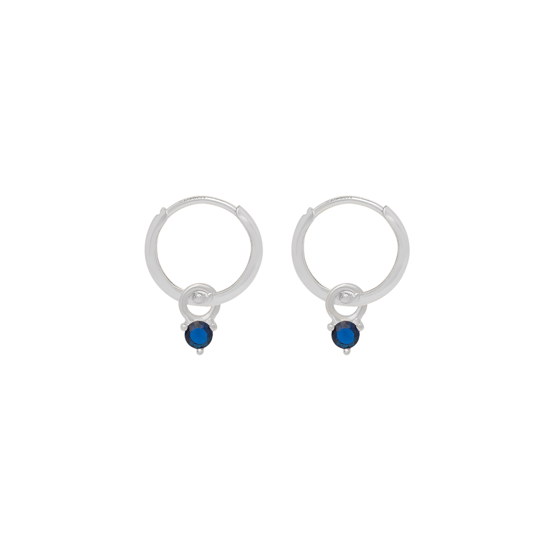 Birthstone Mini Hoop Earrings - Silver
