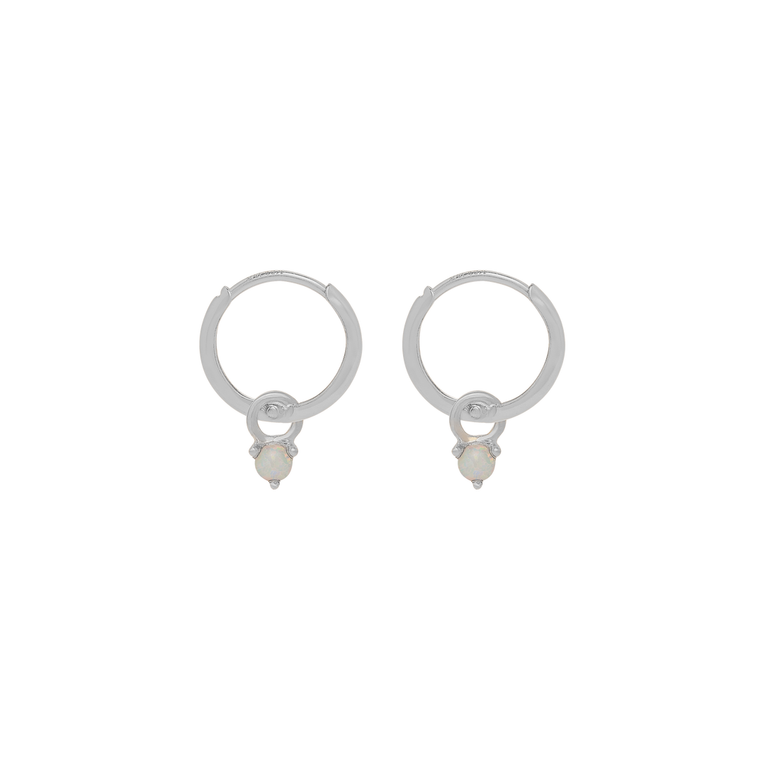 Birthstone Mini Hoop Earrings - Silver
