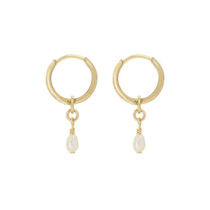 Noa Pearl Mini Hoops - Gold