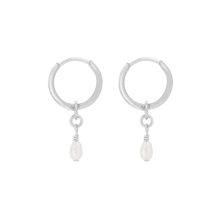 Noa Pearl Mini Hoop Earrings - Silver