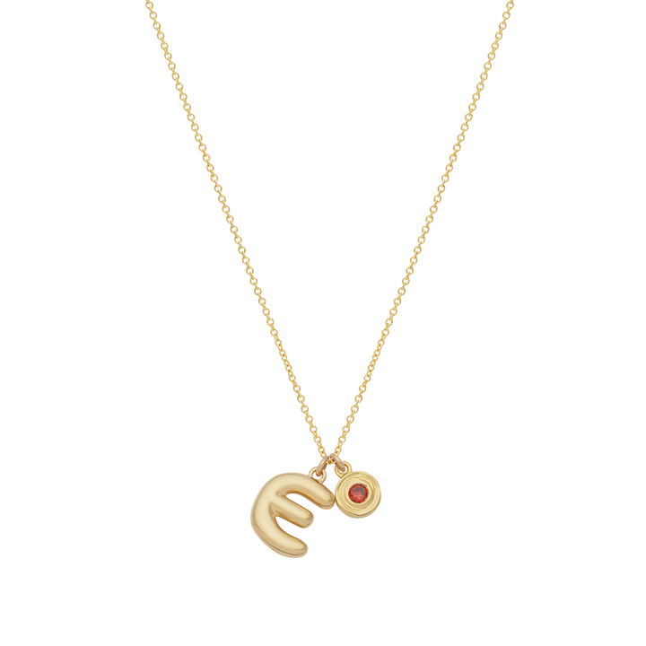 Bubble Letter Necklace with Birthstone - Gold