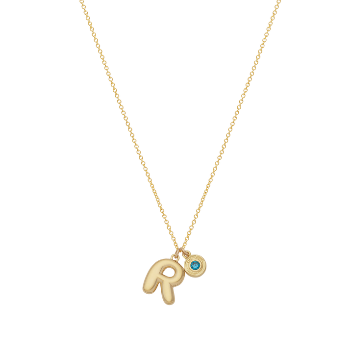 Bubble Letter Necklace with Birthstone - Gold