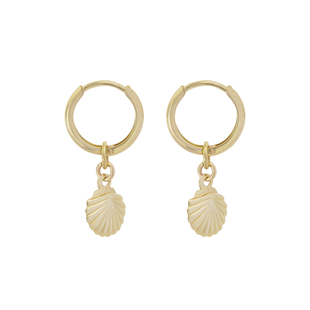 Tiny Shell Mini Hoop Earrings - Gold