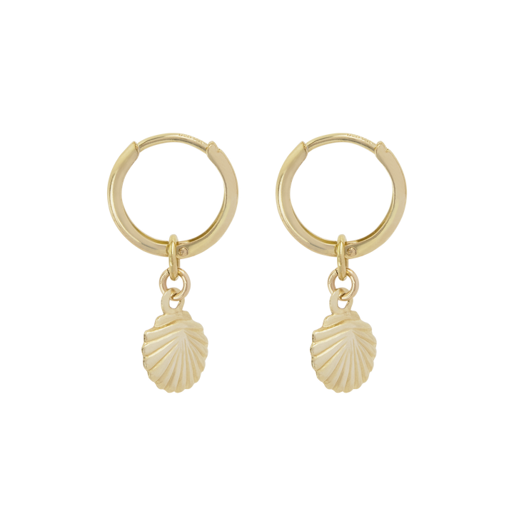 Tiny Shell Mini Hoop Earrings - Gold