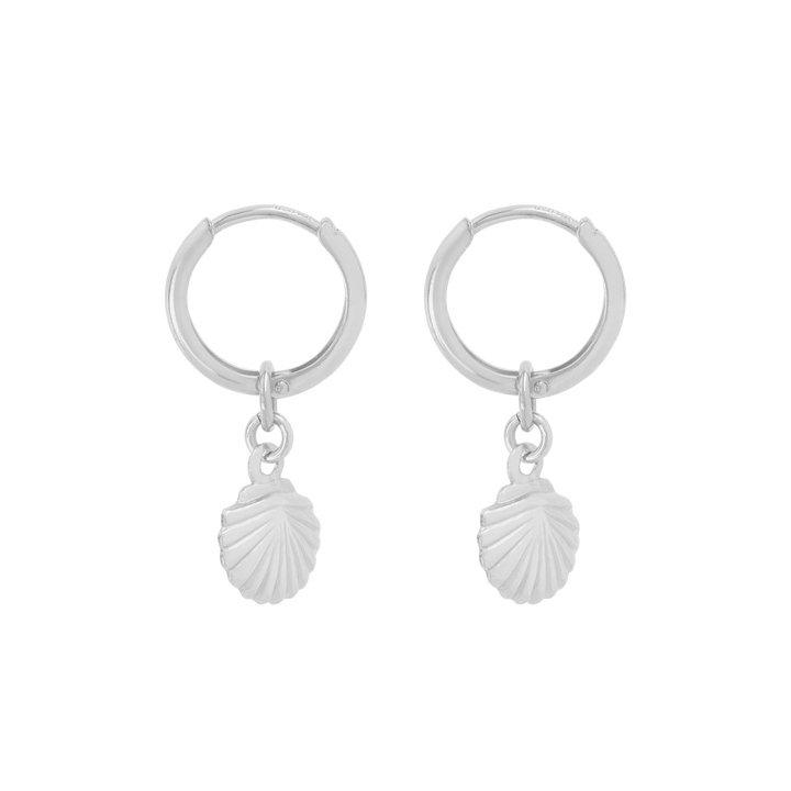 Tiny Shell Mini Hoop Earrings - Silver