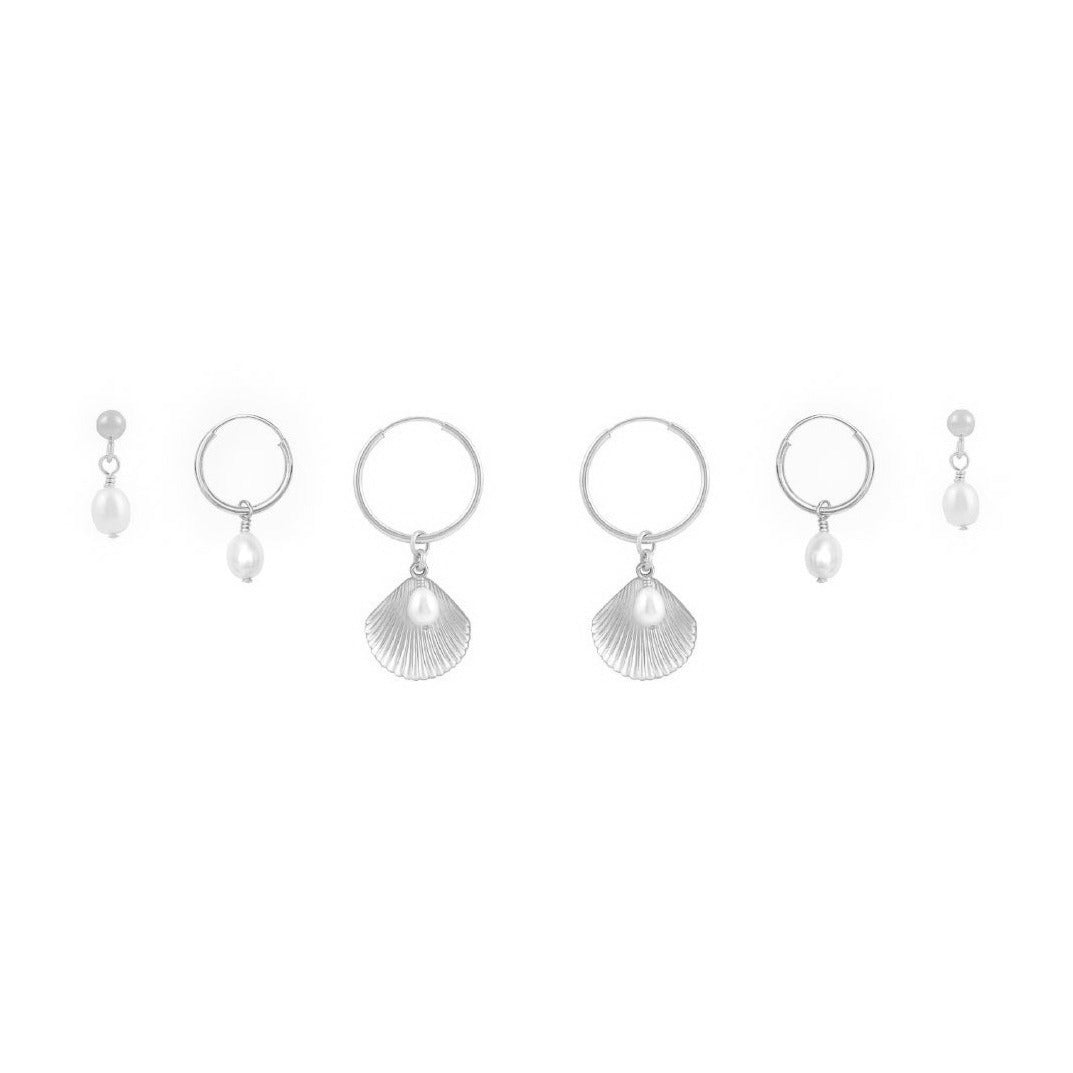 Ula Shell Earring Set - Silver