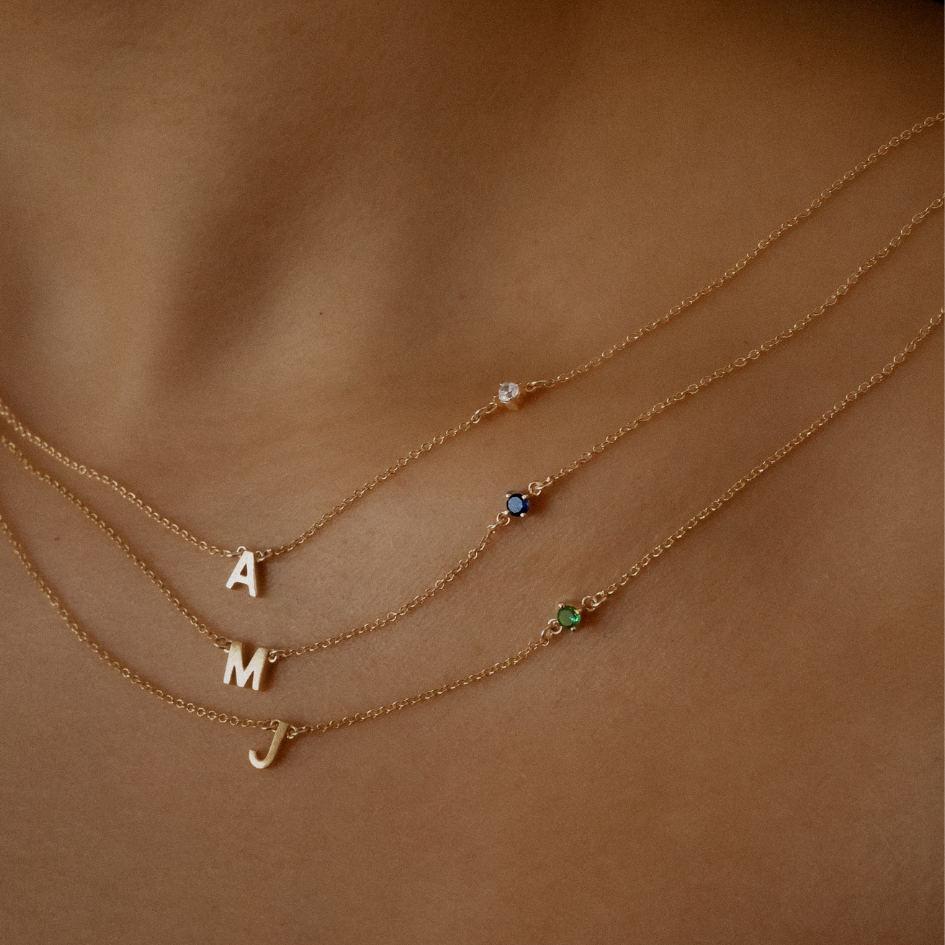 Initial Necklace with Birthstone - Gold