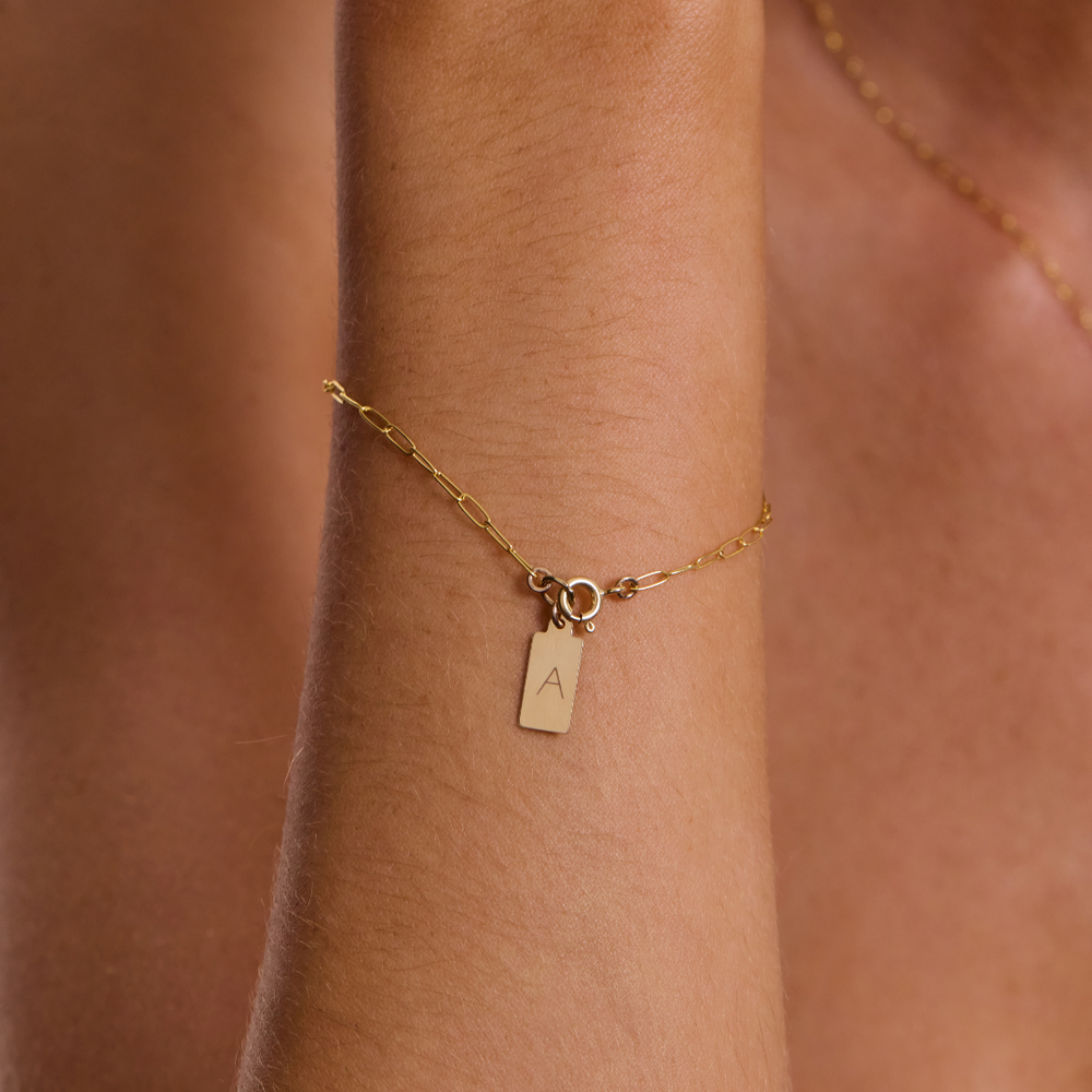 Engravable Rectangle Tag Bracelet - Gold