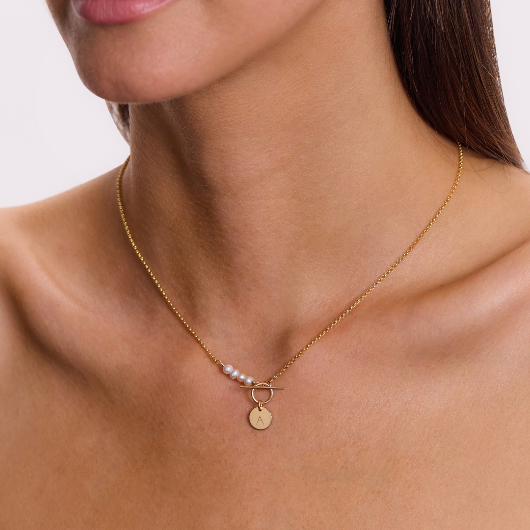 Engravable Darcie Pearl Necklace - Gold