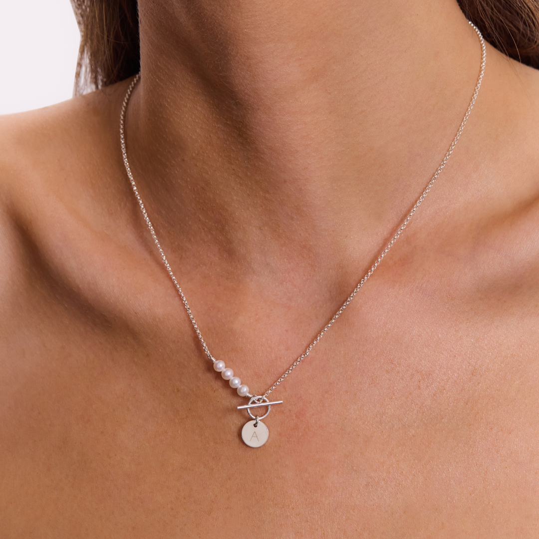 Engravable Darcie Pearl Necklace - Silver