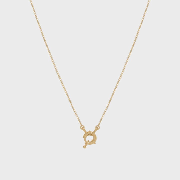 Fine Rolo Charm Necklace with Sailor Clasp - Gold