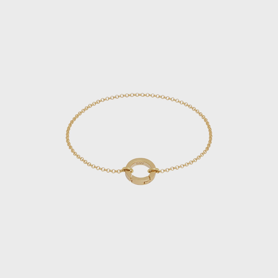 Fine Rolo Charm Bracelet with Round Push Clasp - Gold