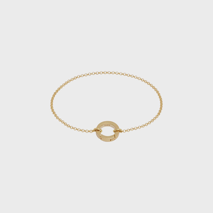 Fine Rolo Charm Bracelet with Round Push Clasp - Gold