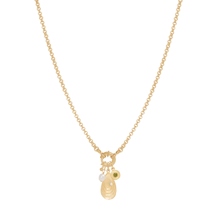 Double Link Rolo Charm Necklace with Sailor Clasp - Gold