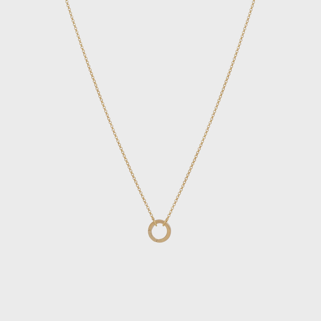 Fine Rolo Charm Necklace with Round Clasp - Gold