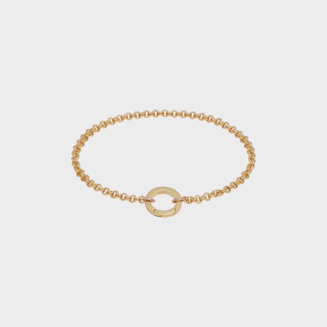 Double Link Rolo Charm Bracelet with Round Push Clasp - Gold