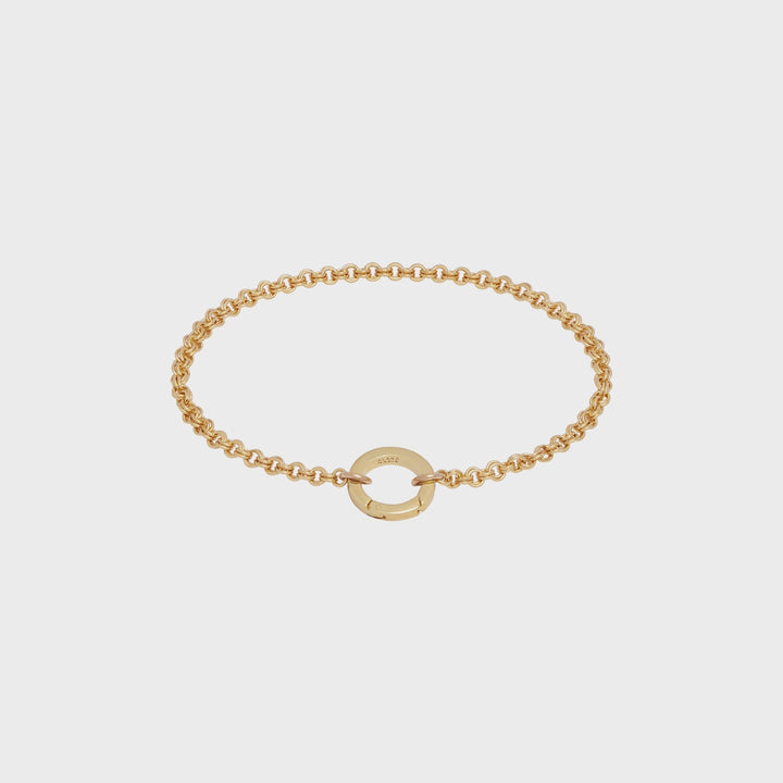 Double Link Rolo Charm Bracelet with Round Push Clasp - Gold