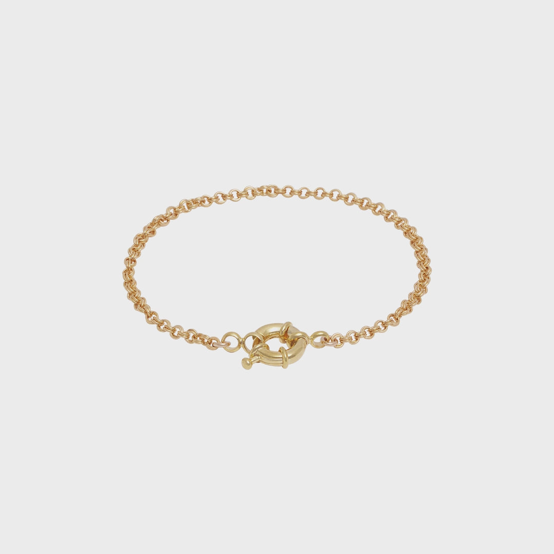 Double Link Rolo Charm Bracelet with Sailor Clasp - Gold