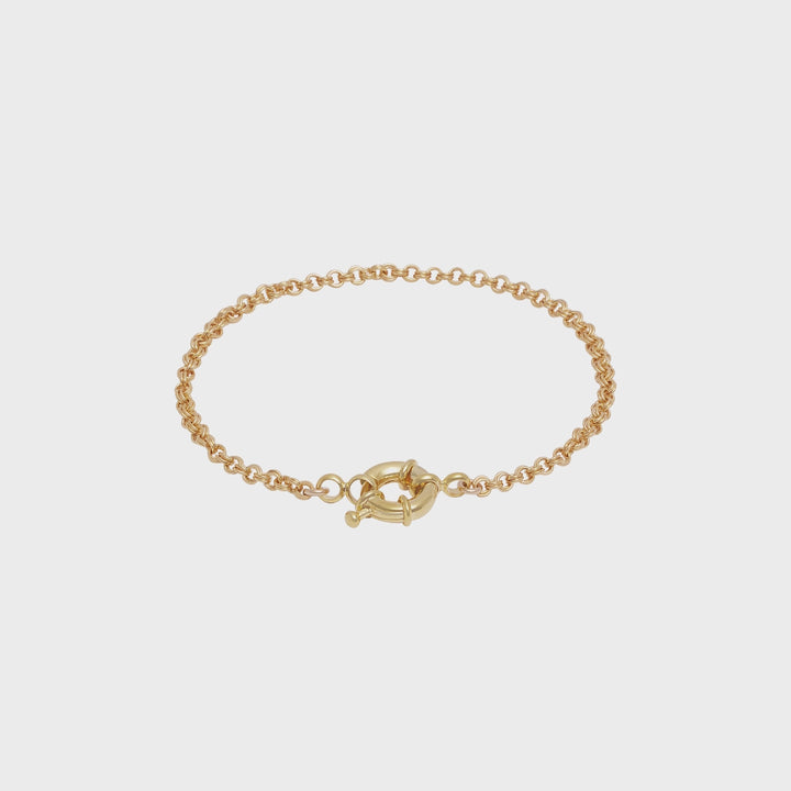 Double Link Rolo Charm Bracelet with Sailor Clasp - Gold