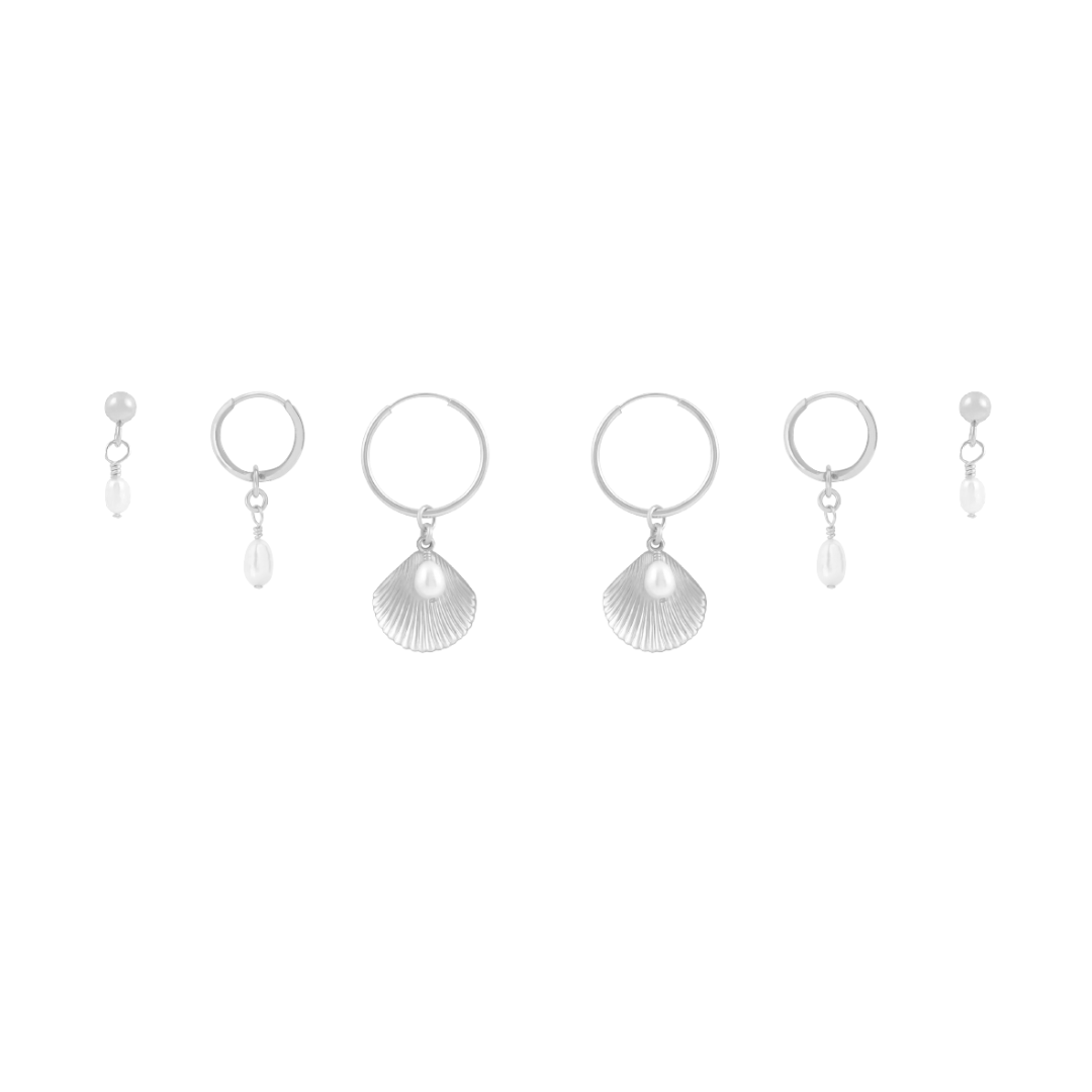 Ula Shell Earring Set - Silver