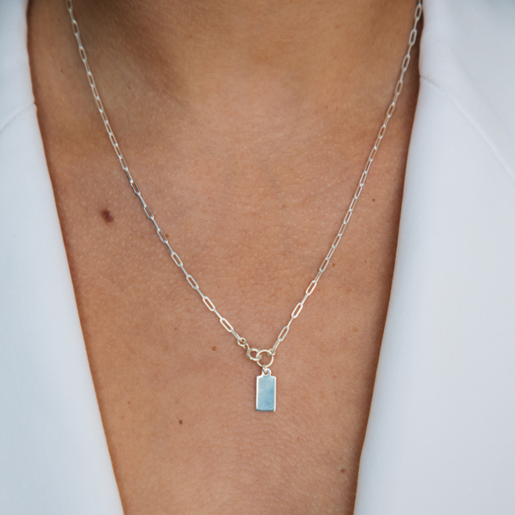 Rectangle Tag Necklace - Sterling Silver