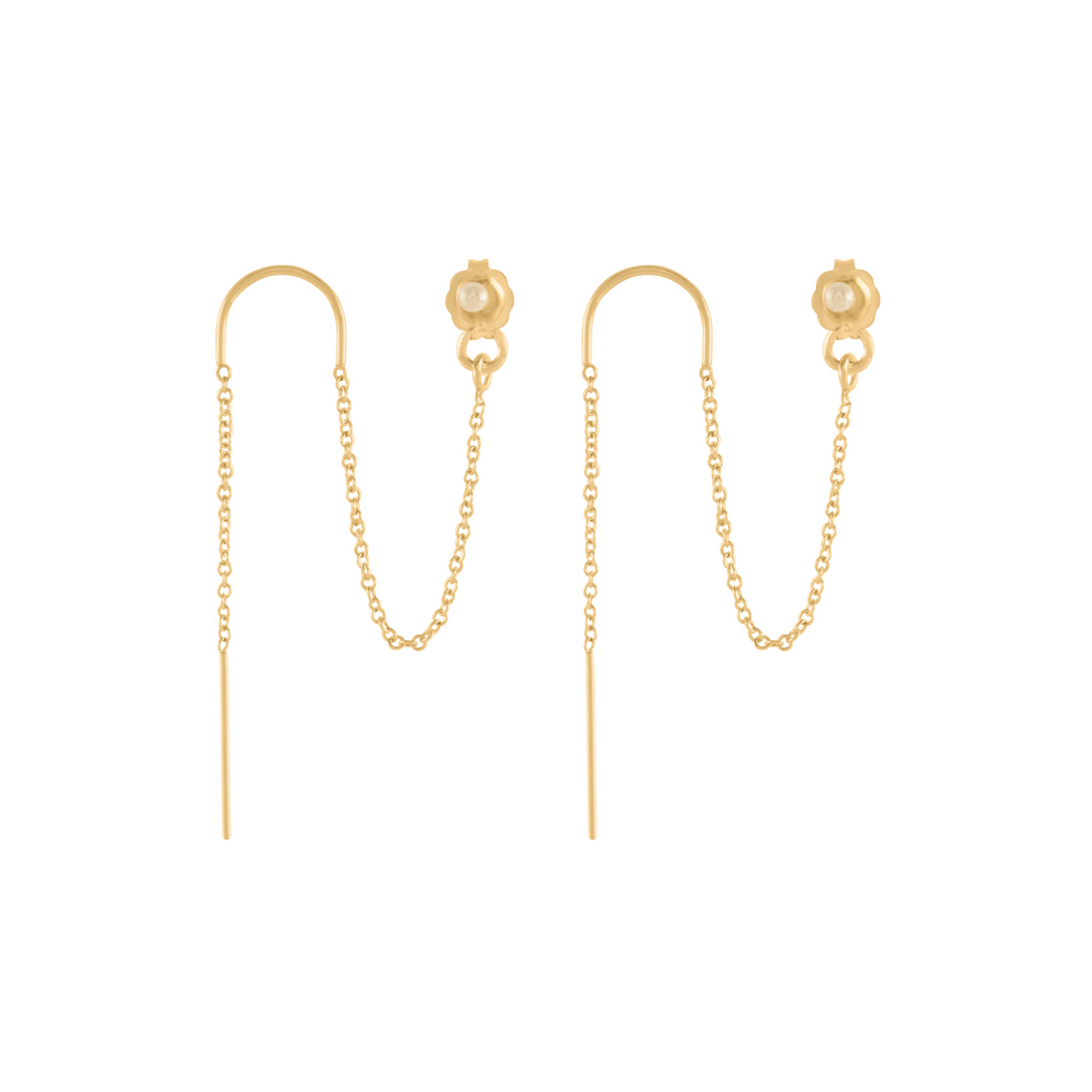 Double Thread Stud Earrings - Solid Gold