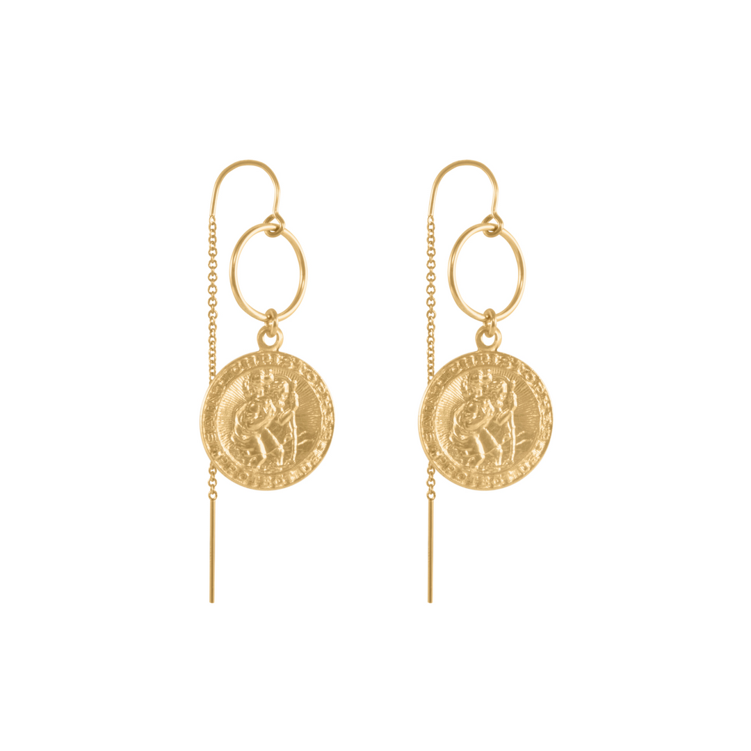 St Christopher Thread Earrings - Gold