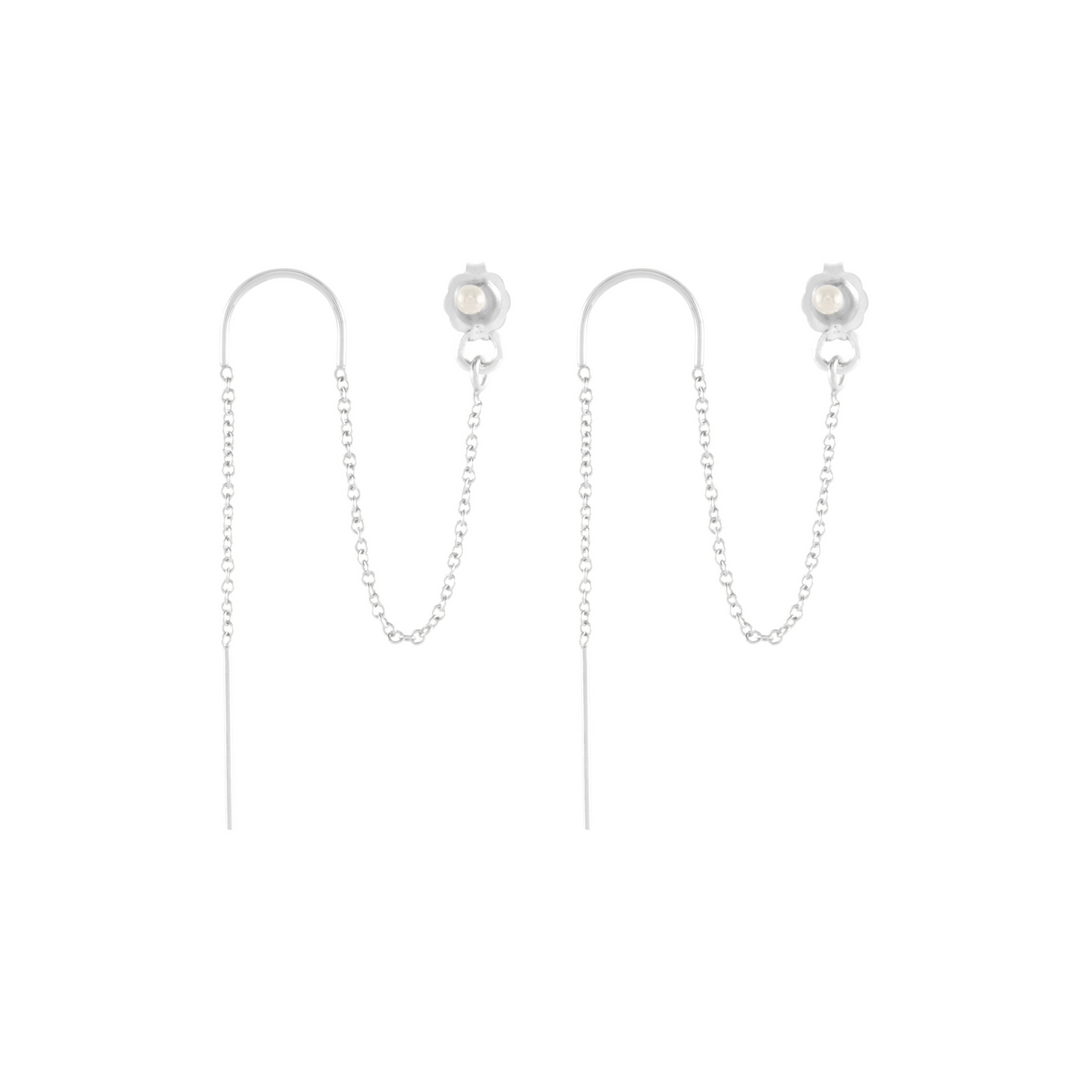 Double Thread Stud Earrings - Silver
