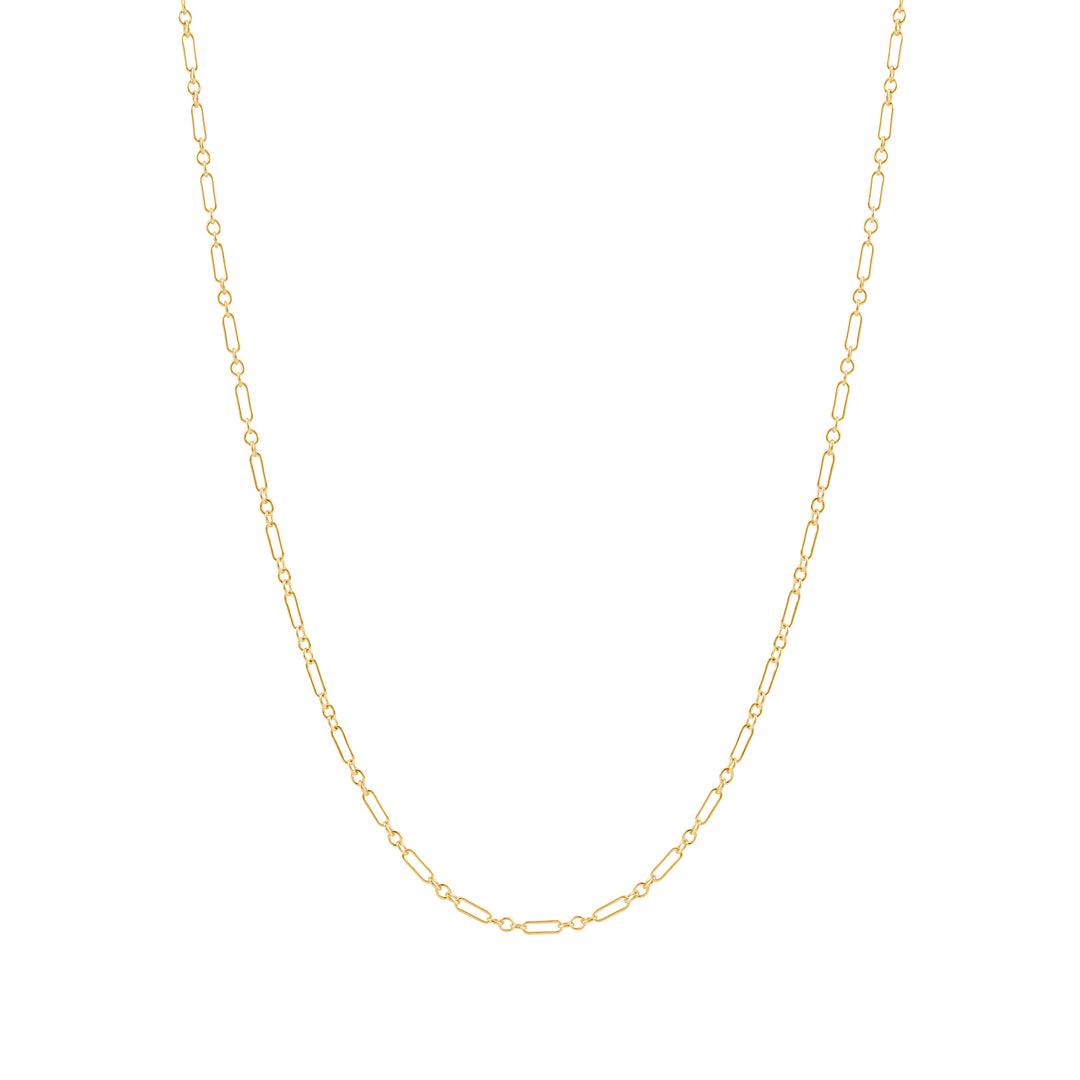 A gold-filled link chain necklace with a clasp, displayed on a plain background.
