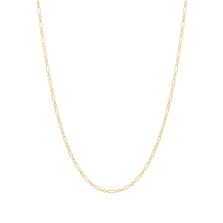 A gold-filled link chain necklace with a clasp, displayed on a plain background.