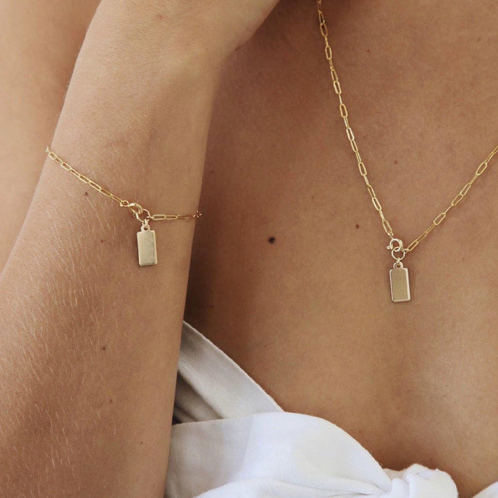 Rectangle Tag Necklace - Gold